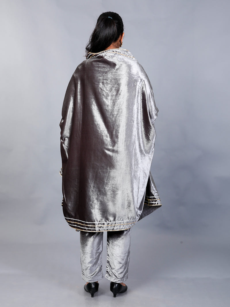 Grey velvet kaftan/shawl with gota work