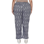 Curve Cotton Grey Ikat Straight Relaxed Pants-Bottoms-Fabnest