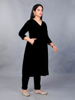 Black velvet Aline kurta with pockets and gota embellishment