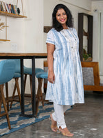 Kaftan Style Free Size Kurta Only With Pintucks At Yoke In Grey Shibori Printed Cotton