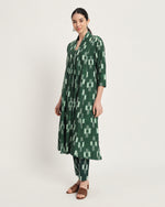 Cotton Handloom Green Ikat V-necked Loose Fit Kurta Only