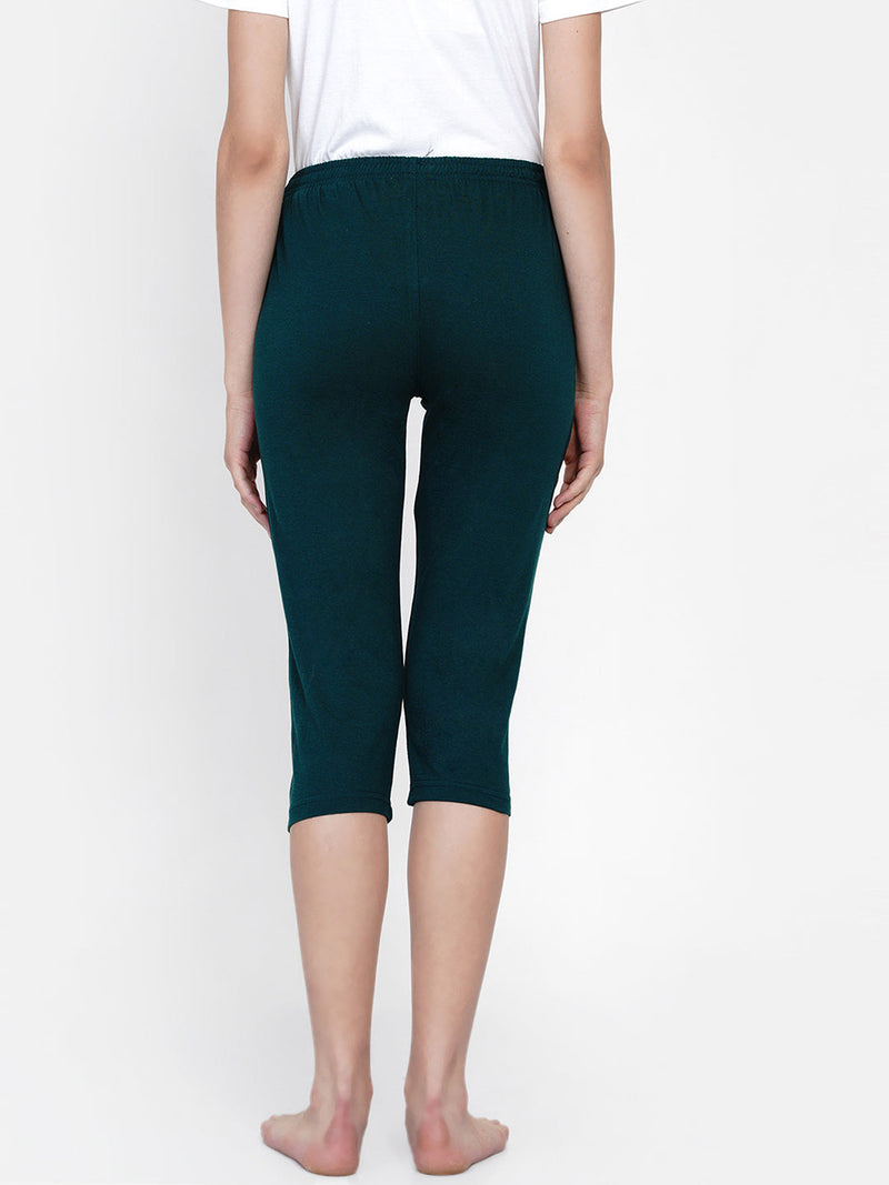 Fabnest women cotton solid deep green comfortable capri pants | Rescue