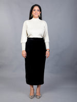 Black velvet side slit skirt
