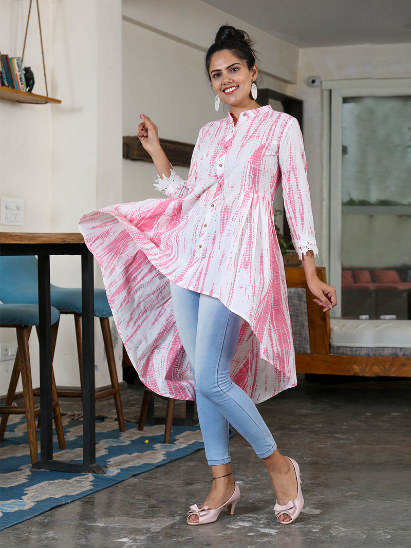 Pink Shibori Cotton Printed Assymetrical Tunic