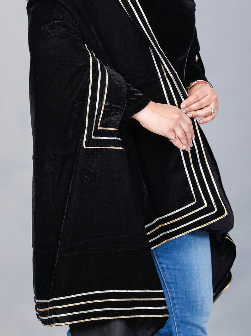 Fabnest women velvet black kaftan/shawl with gota work