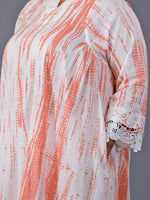 Fabnest Curve Orange Shibori Print Loose Fit Kurta Only With Pleats On The Sides Detailed With A Broad Lace At The Bottom Hem And Sleeve