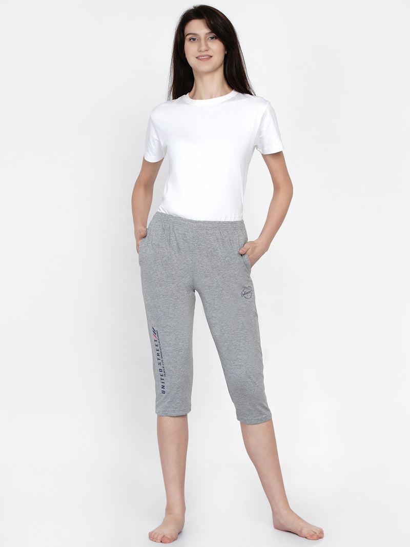Fabnest women cotton solid grey comfortable capri pants | Rescue