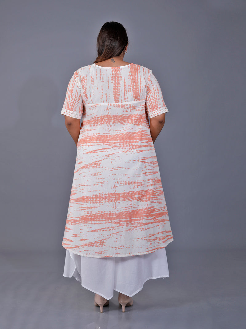 Fabnest Curve Orange Shibori Printed Assymetric Kurta Only With Lace Detailing