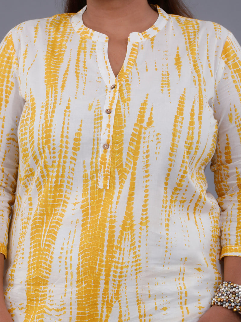 Fabnest Curve Women's Yellow Shibori Print Straight Kurta ONLY