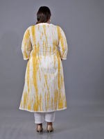 Fabnest Curve Yellow Shibori Printed Cotton Angarkha Kurta Only With Detailing Of Ric Rac Lace