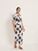 Collared co-ord set in white and black polka.