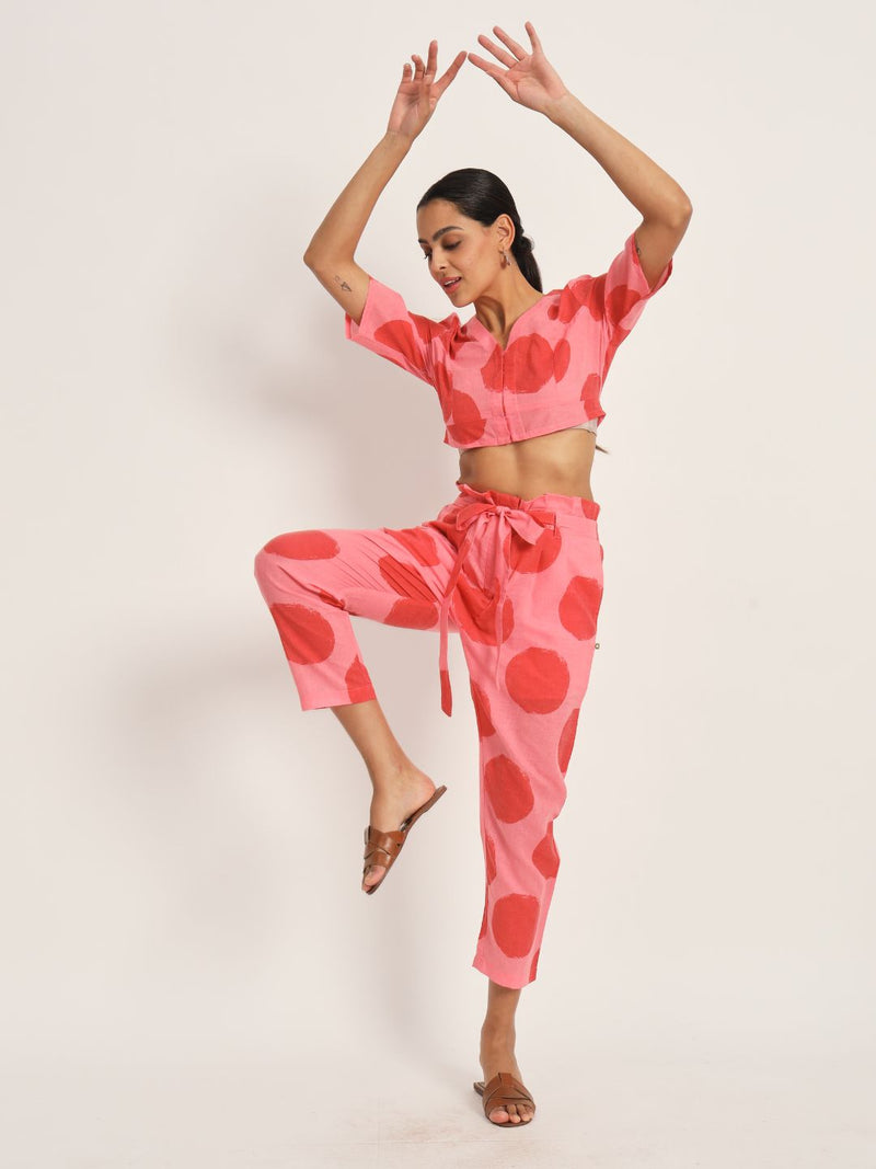 Cotton red and pink polka dot co ord set