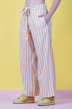 Yellow Stripe Cotton Pants With A Tie Up-Pants-Fabnest