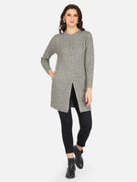 Fabnest winter acrylic grey self design long acrylic cardigan-Sweaters-Fabnest
