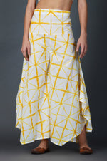 Womens Yellow Shibori Print Assymetrical Pant ONLY-Pant-Fabnest