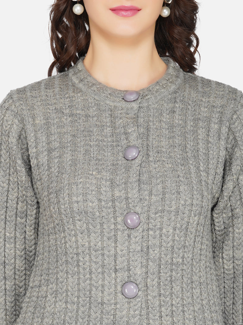 Fabnest winter acrylic grey self design long acrylic cardigan-Sweaters-Fabnest