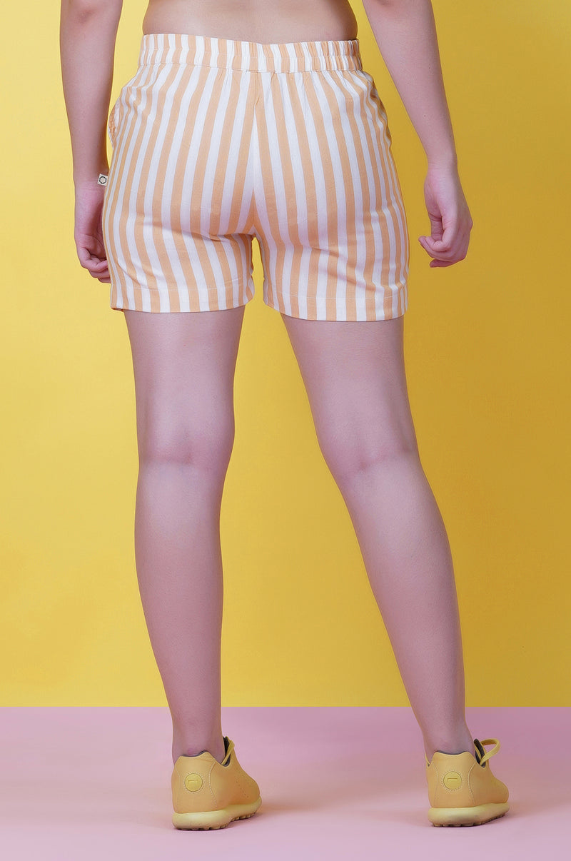 Cotton Yellow Stripe Shorts ONLY-Short Pant-Fabnest