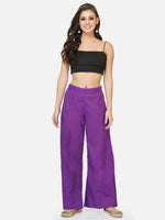 Cotton purple solid straight pants with pockets-Bottoms-Fabnest