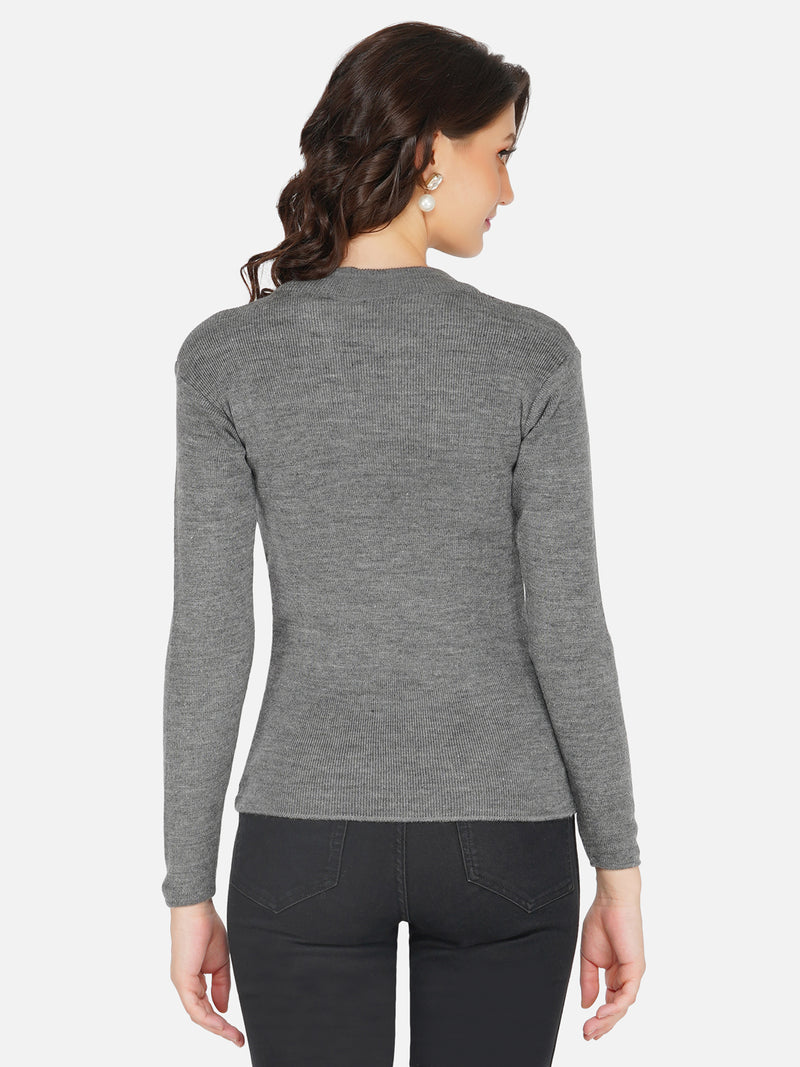 Fabnest winter acrylic grey round neck knitted sweater-Sweaters-Fabnest