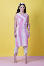 Sleeveless Pink Straight Kurta With a Lace Jacket And Harem Pant Full Sets-Full Sets-Fabnest