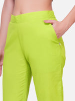Cotton green solid tapered pants-Bottoms-Fabnest
