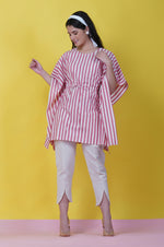 Red Stripe With A Tie Up Cotton Short Kaftaan ONLY-Kaftan-Fabnest