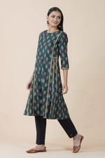 Cotton green ajrakh print with gota inserts A line kurta ONLY-Kurta-Fabnest
