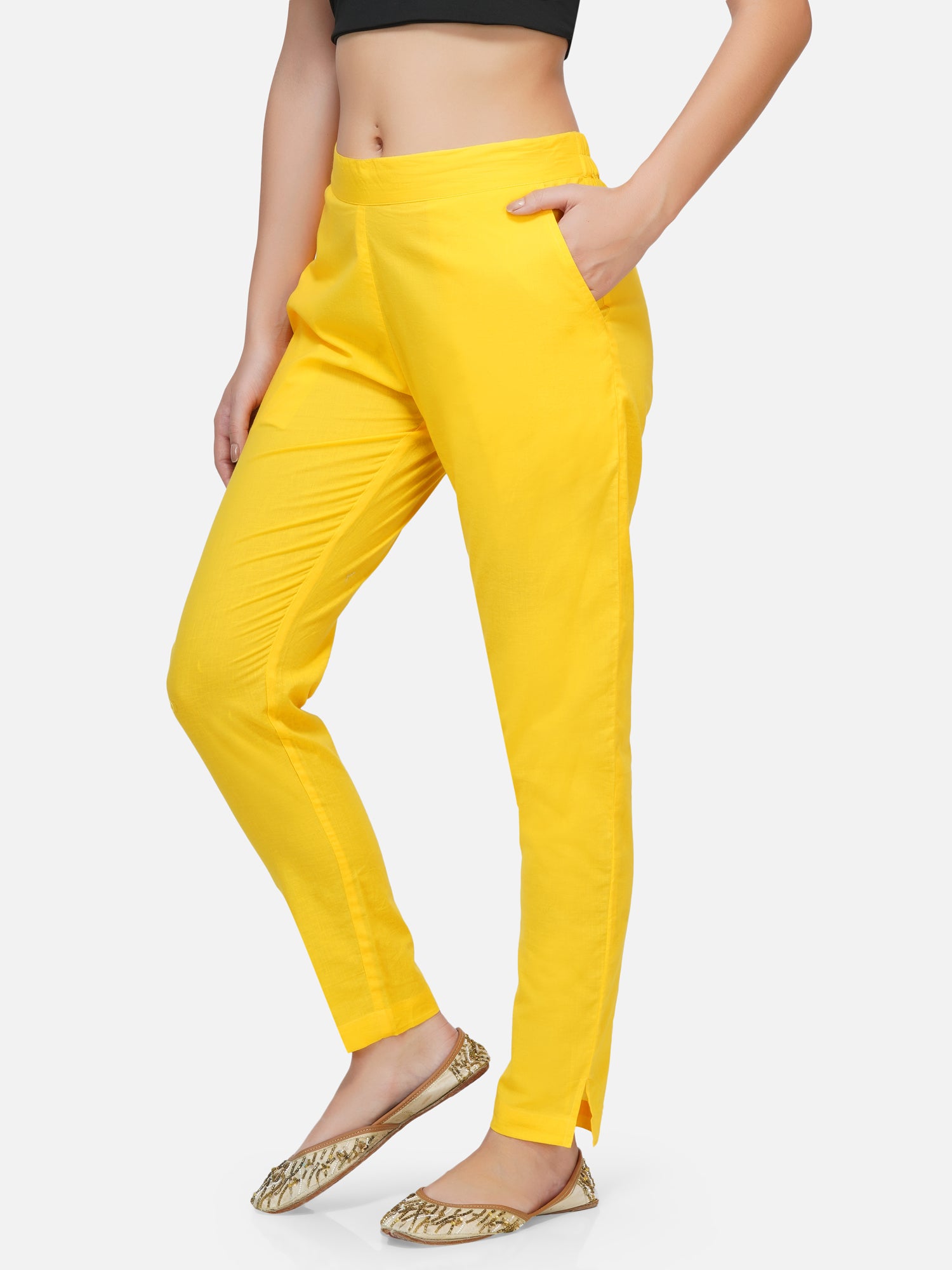 Buy online Yellow Silk Blend Cigarette Pant from bottom wear for Women by  Shree for ₹779 at 3% off | 2024 Limeroad.com