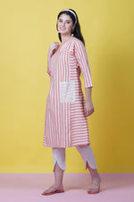 Orange Stripe Kurta With A Lace Pocket And Harem Pant Full Sets-Full Sets-Fabnest