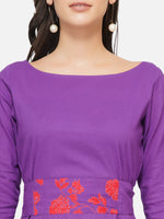 Cotton purple peplum tunic with a printed tie up-Kurta-Fabnest