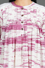 Womens Purple Shibori Print With Pleated Yoke With Lace Inserts At Hem Kurta ONLY-Kurta-Fabnest