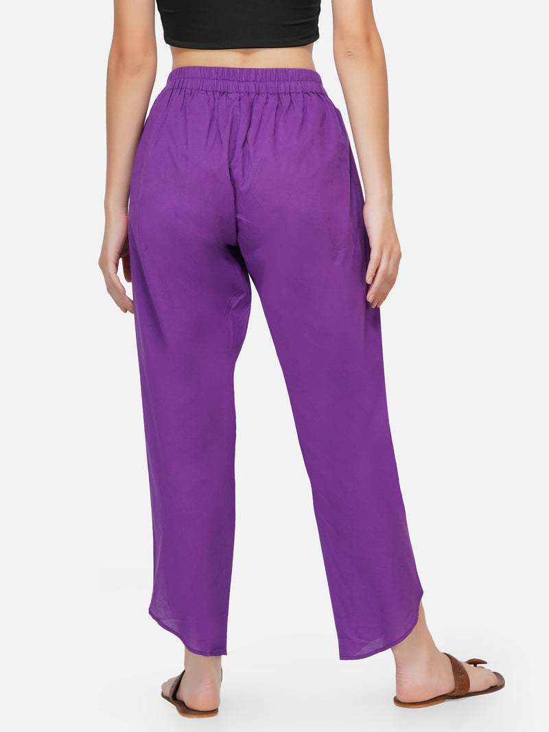 Cotton purple solid overlapping dhoti style pants-Bottoms-Fabnest