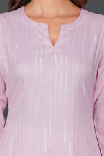 Candy pink cotton linen lurex straight loose fit kurta ONLY-Kurta-Fabnest