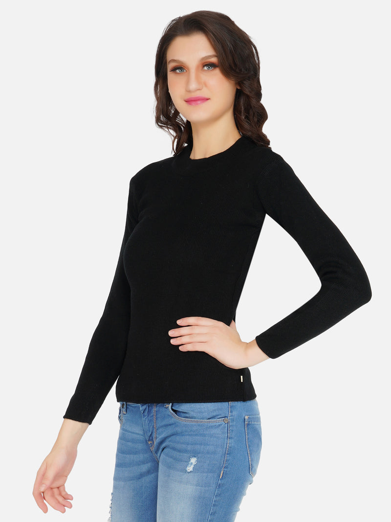 Fabnest winter acrylic black round neck knitted sweater-Sweaters-Fabnest