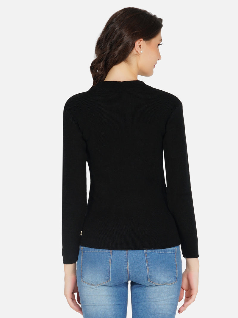 Fabnest winter acrylic black round neck knitted sweater-Sweaters-Fabnest