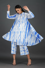 Women Blue Shibori Print Assymetrical Kurta ONLY-Tunic-Fabnest