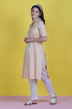 Yellow And White Stripe With Gathers V Neck Kurta ONLY-Kurta-Fabnest