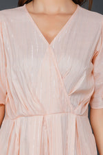Peach cotton linen lurex jumpsuit with pockets-Jumpsuit-Fabnest