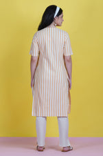 Yellow And White Stripe V Neck Kurta With Gathers And Flex Basic Pant Full Sets-Full Sets-Fabnest