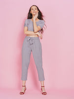 Chambray cropped top with high waisted straight pants co-ord set-Co-ords-Fabnest
