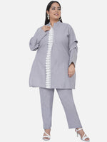 Curve Chambray A Pleat At Front Accented With Lace.Kurta Only-Kurta-Fabnest