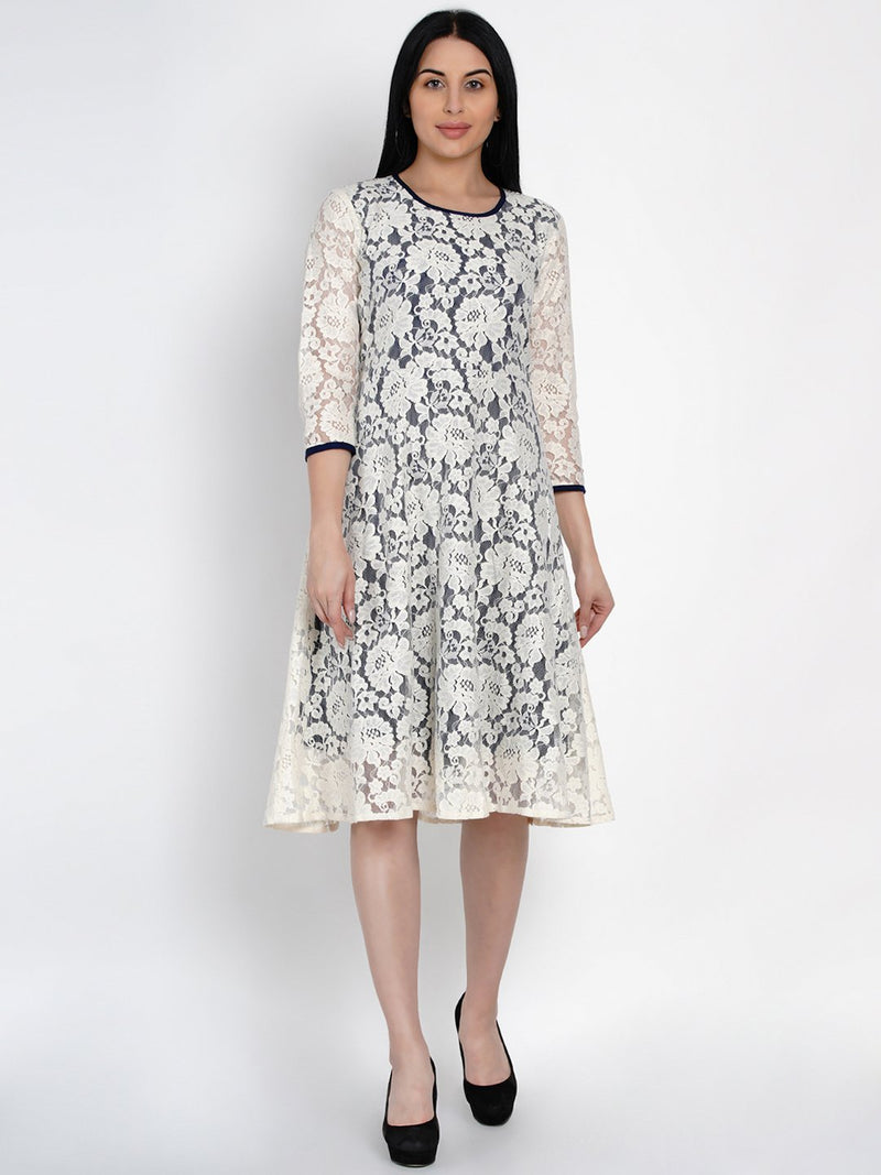 Lace Dress With Navy Lining-Dresses-Fabnest