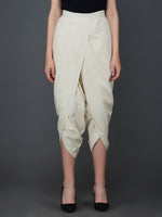 Off white cotton flex gathered dhoti pants-Bottoms-Fabnest