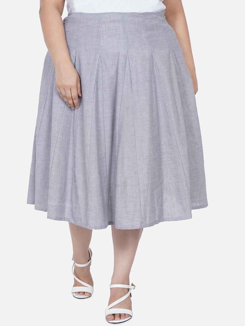 Curve Chambray Godet Skirt With Lining-Skirt-Fabnest