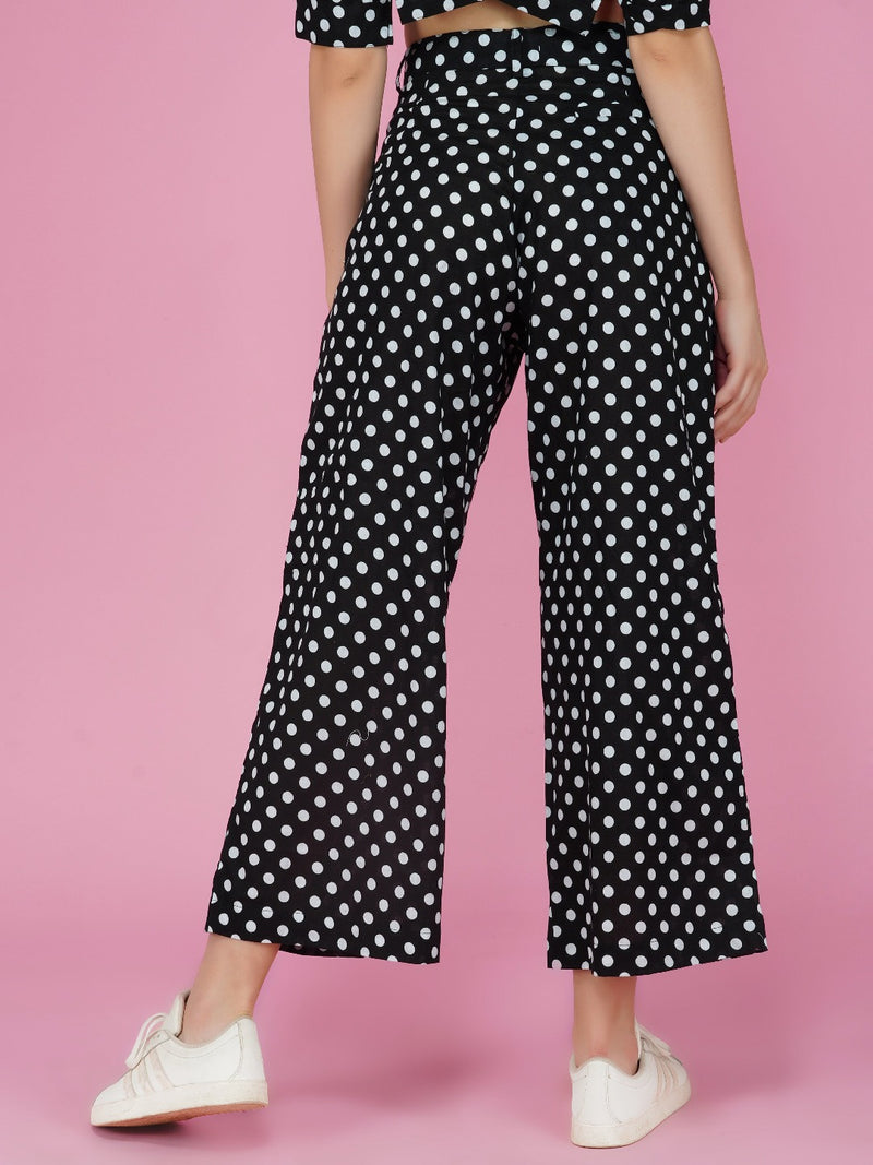 Black and white polka dot cotton pant ONLY-Bottoms-Fabnest