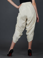 Off white cotton flex gathered dhoti pants-Bottoms-Fabnest