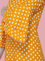 Yellow and white polka dot long dress-Dresses-Fabnest