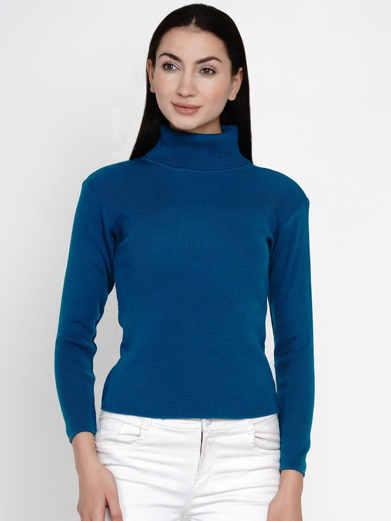 Fabnest Winter Turquoise High Neck Sweater-Sweaters-Fabnest