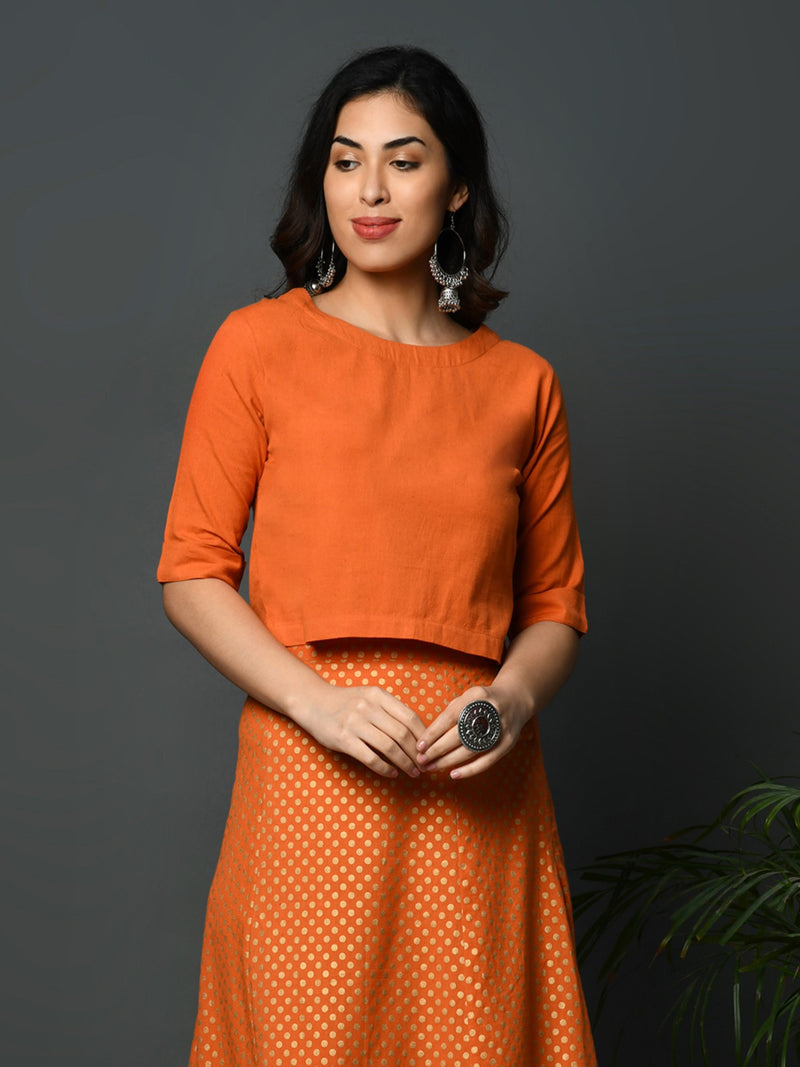 Orange flex short sleeved blouse crop top-Top-Fabnest