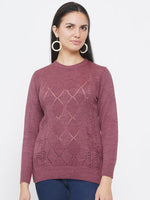 Women`s Acrylic Lilac Self Design Winter Sweater-Pullover-Fabnest